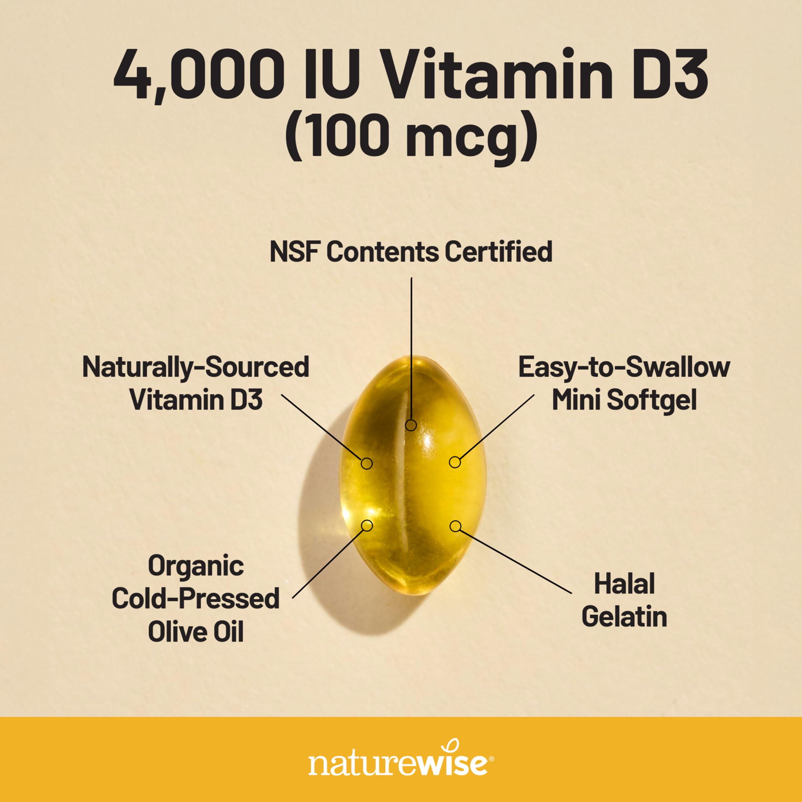 NatureWise aceite de oliva orgánico detalle de textura, mejora absorción de vitamina D3