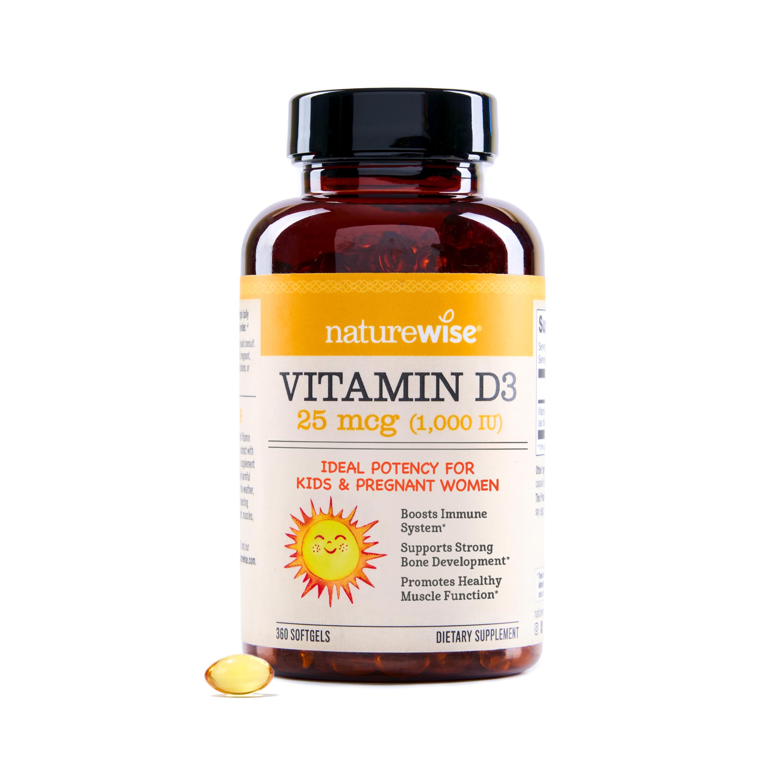 NatureWise frasco frontal con 360 softgels, comodidad y suministro prolongado