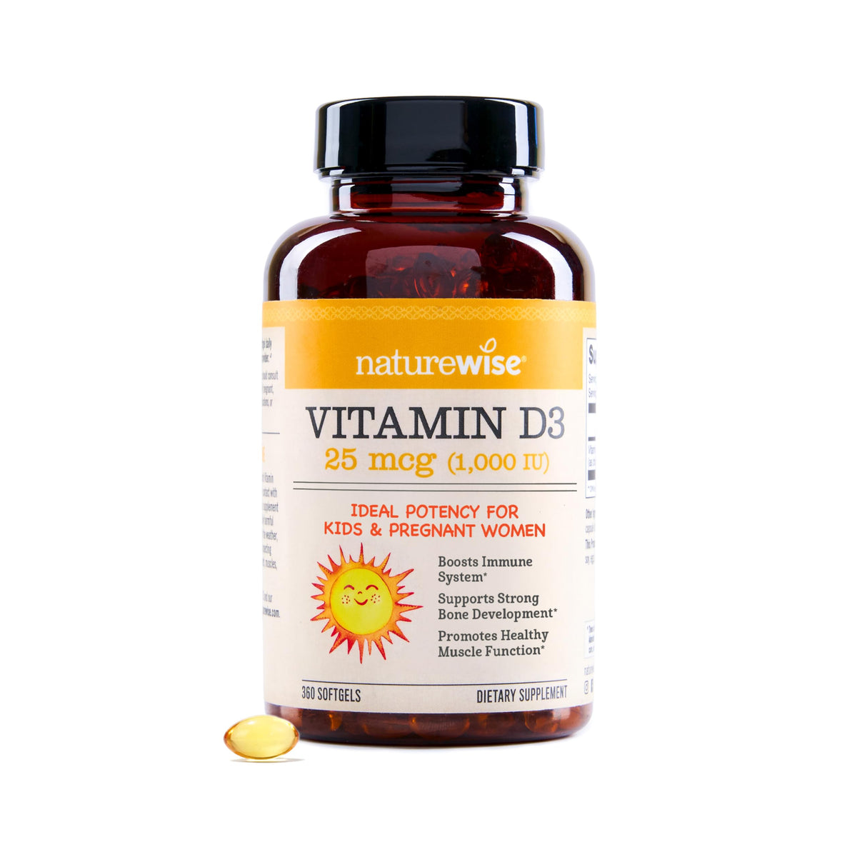 NatureWise frasco frontal con 360 softgels, comodidad y suministro prolongado