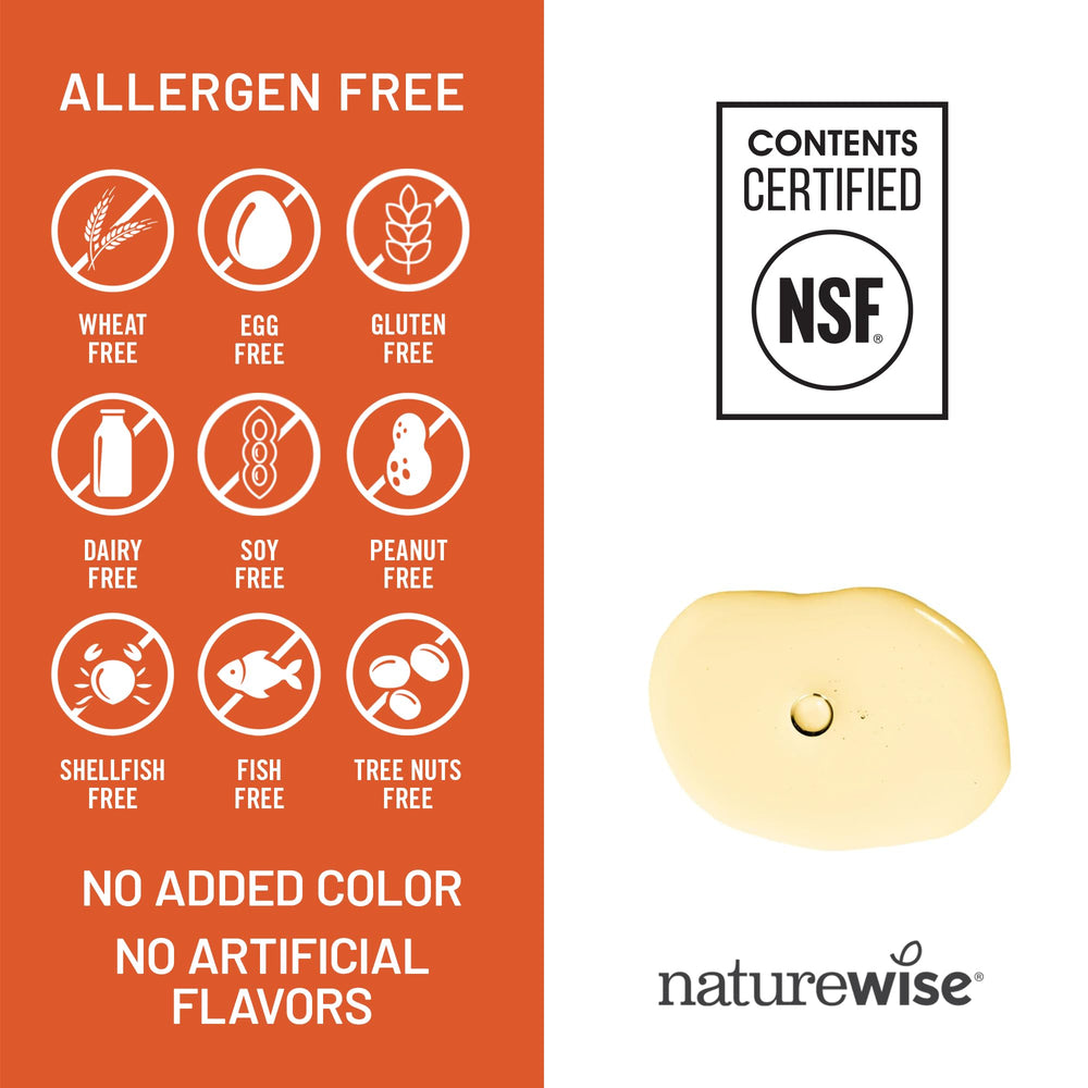 NatureWise etiqueta de ingredientes clara, sin alérgenos comunes