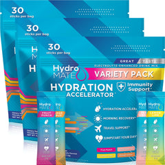 NatureWorks HydroMATE frente del empaque mostrando 90 sobres y beneficios