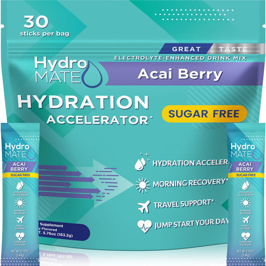 NatureWorks HydroMATE packaging frontal mostrando 30 sticks y conveniencia