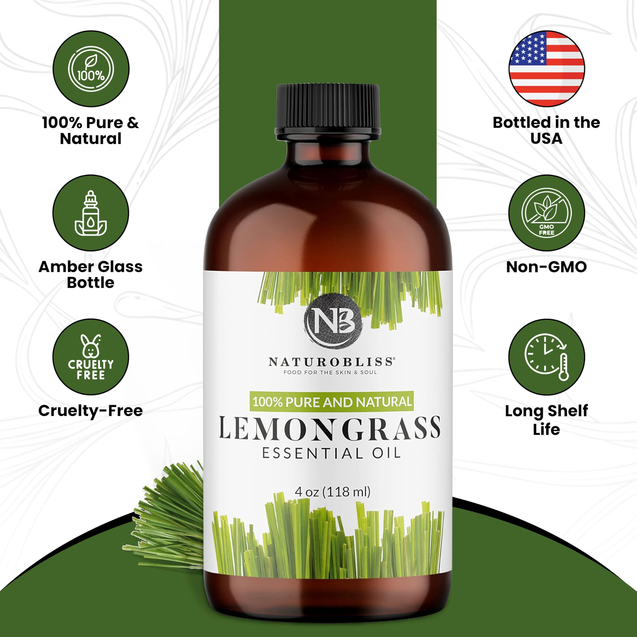 NaturoBliss etiqueta en primer plano con información de grado terapéutico y pureza