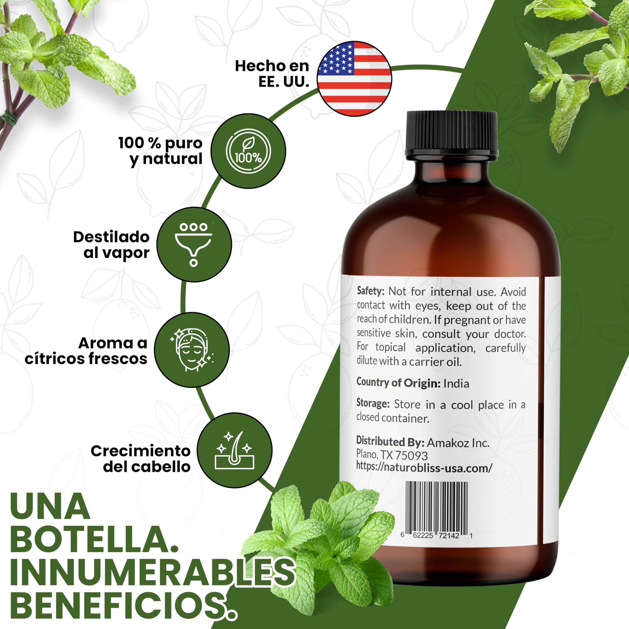 NaturoBliss botella con vidrio oscuro, protección UV que prolonga aroma