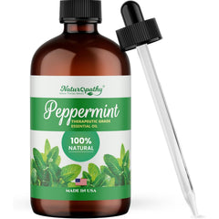NATUROPATHY NATURE. THERAPY. BEAUTY botella frontal de aceite de menta con protección UV, presentación confiable