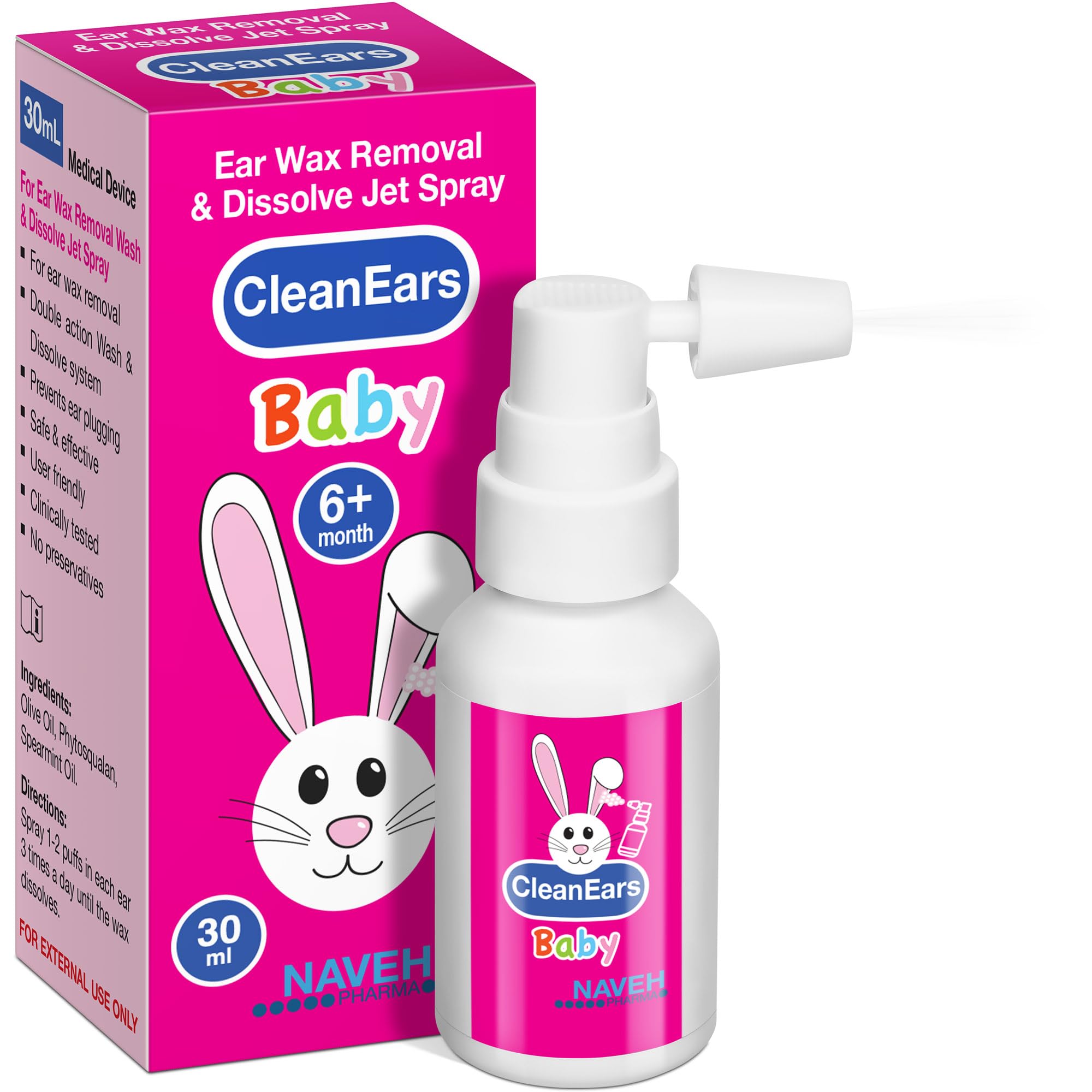 NAVEH PHARMA CleanEars Baby frontal, presentación clara y segura