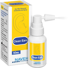 NAVEH PHARMA CleanEars vista frontal botella y etiqueta clara para identificación rápida