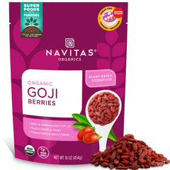 Navitas Organics bolsa frontal mostrando bayas y beneficios visuales