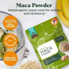 Navitas Organics maca en smoothie servida para energía y sabor natural