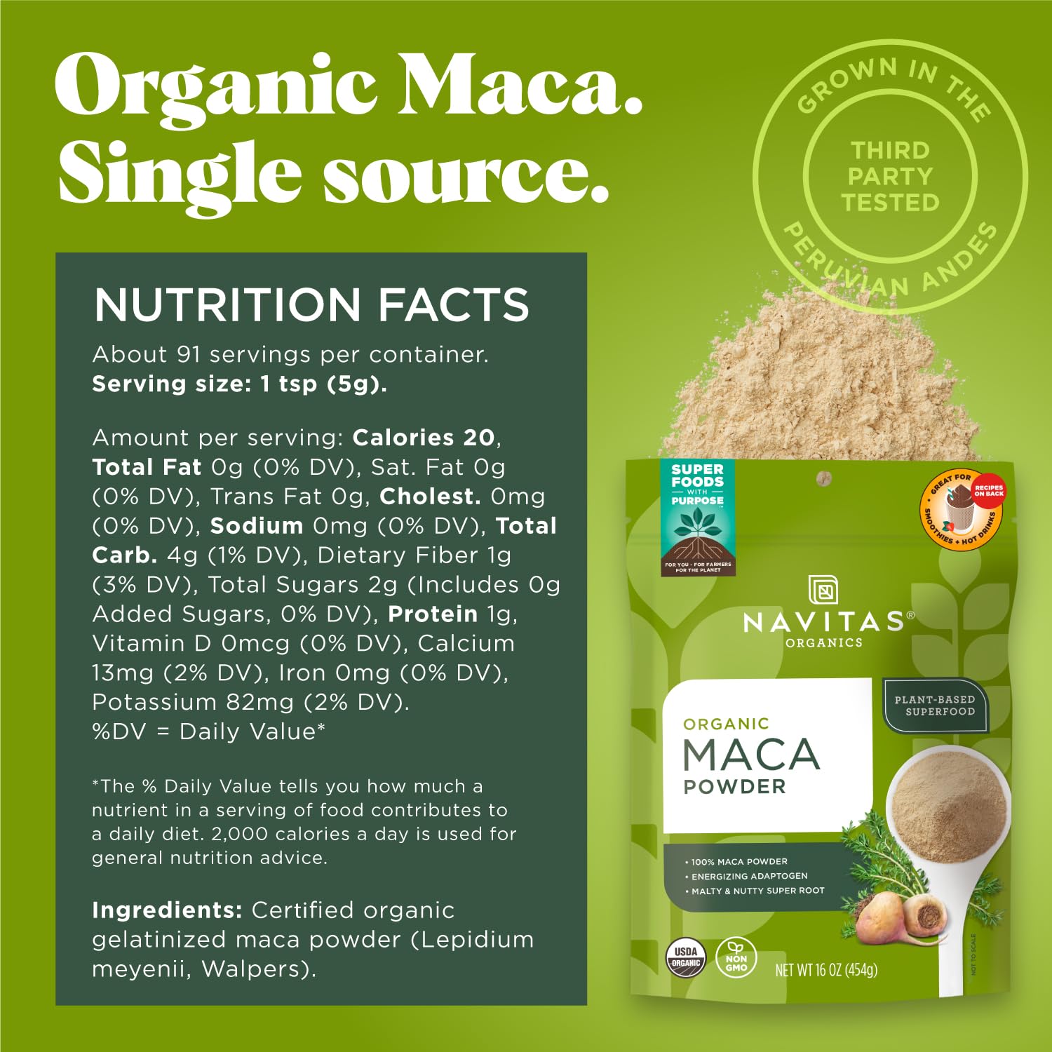 Navitas Organics maca textura en primer plano resaltando finura y color