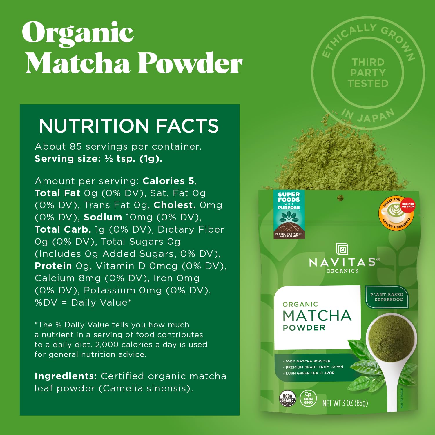 Navitas Organics matcha en taza tradicional preparado con espuma saludable