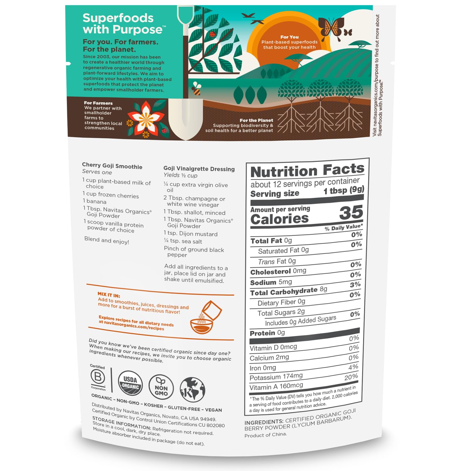 Navitas Organics primer plano del polvo para ver textura fina y color vivo