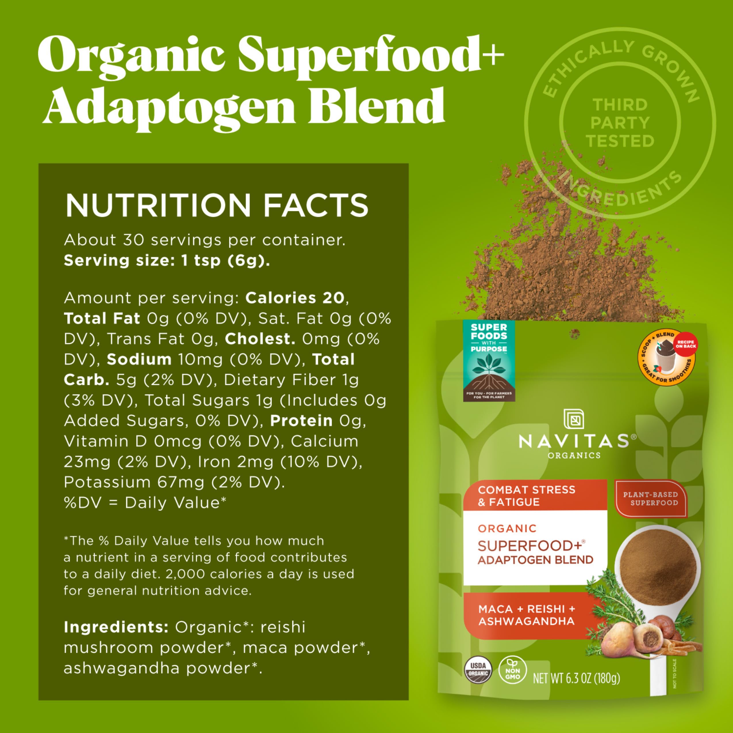 Navitas Organics textura del polvo en cucharada, óptima para mezclar