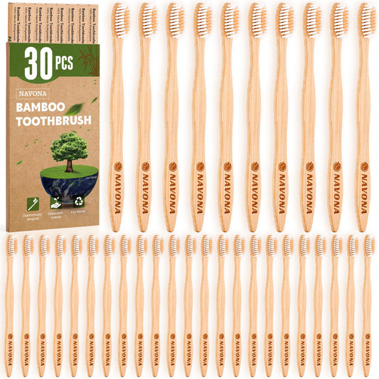 Navona cepillo de bambú frente mostrando mango natural y beneficio ecológico