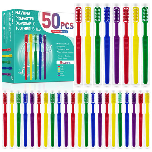 Navona pack frontal mostrando 50 cepillos, ideal para viajes
