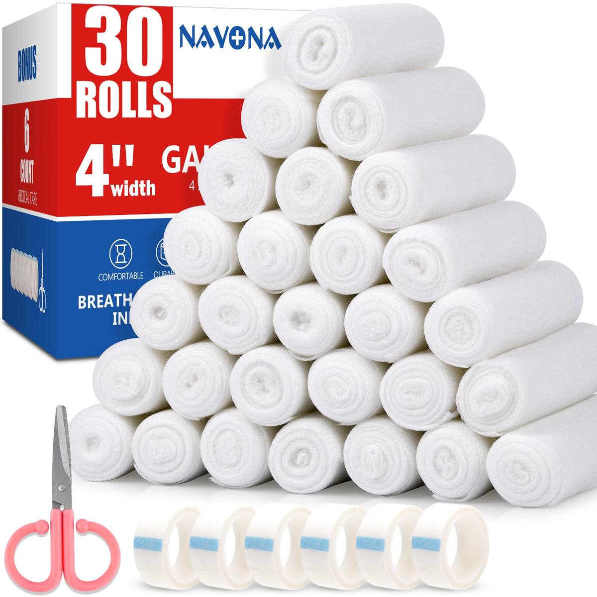 Navona paquete frontal mostrando 30 rollos, ideal para almacenamiento