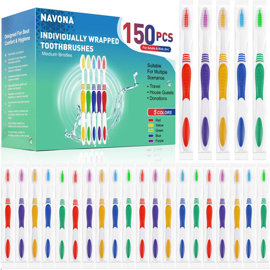 Navona frente del empaque mostrando 150 cepillos para almacenamiento práctico