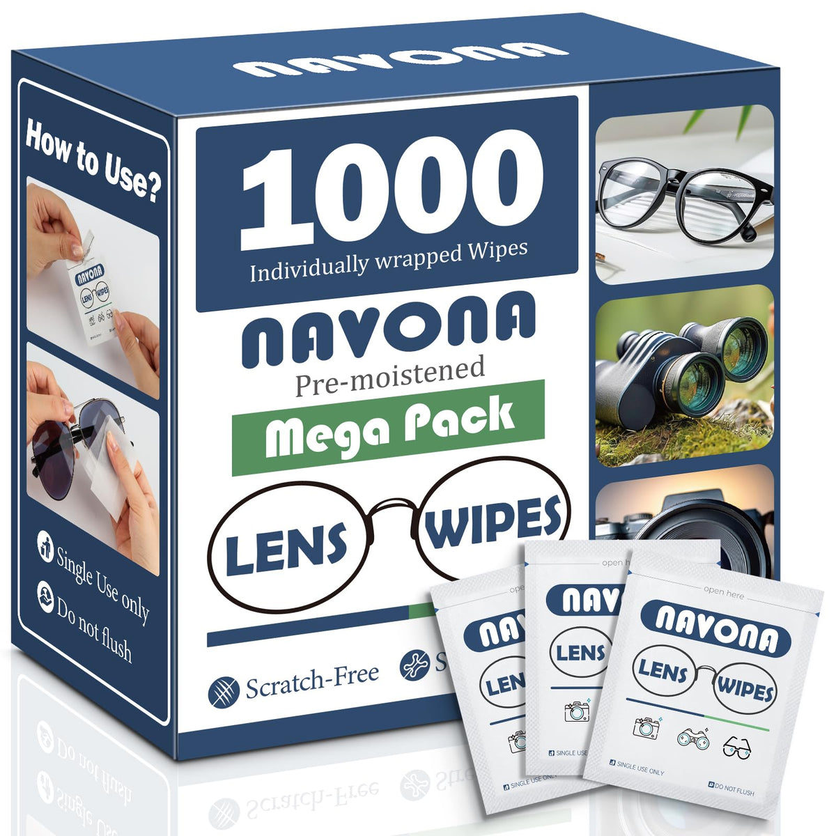 Navona pack frontal mostrando 1000 toallitas, conveniencia y ahorro