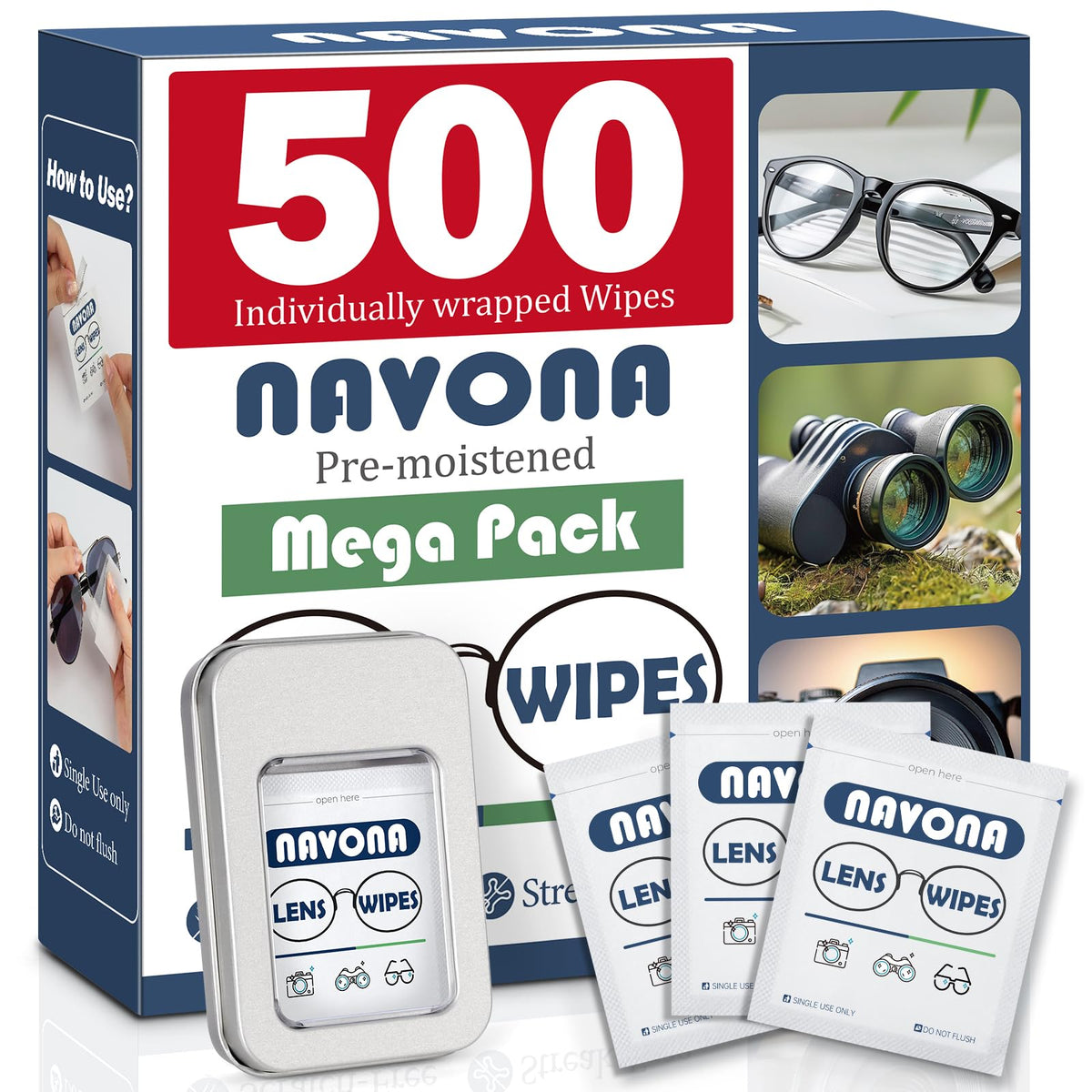 Navona paquete frontal mostrando 500 toallitas, solución económica y práctica