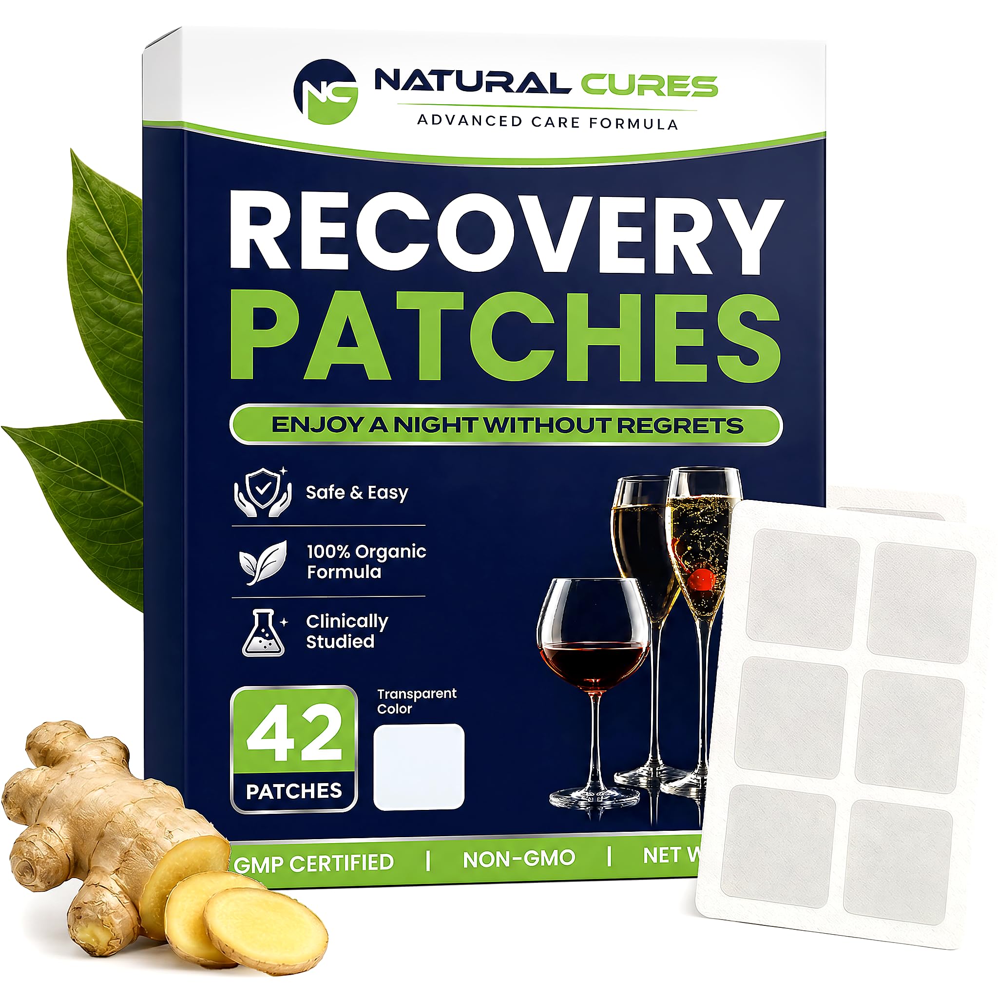 NC NATURAL CURES frente del paquete mostrando 42 parches y beneficios