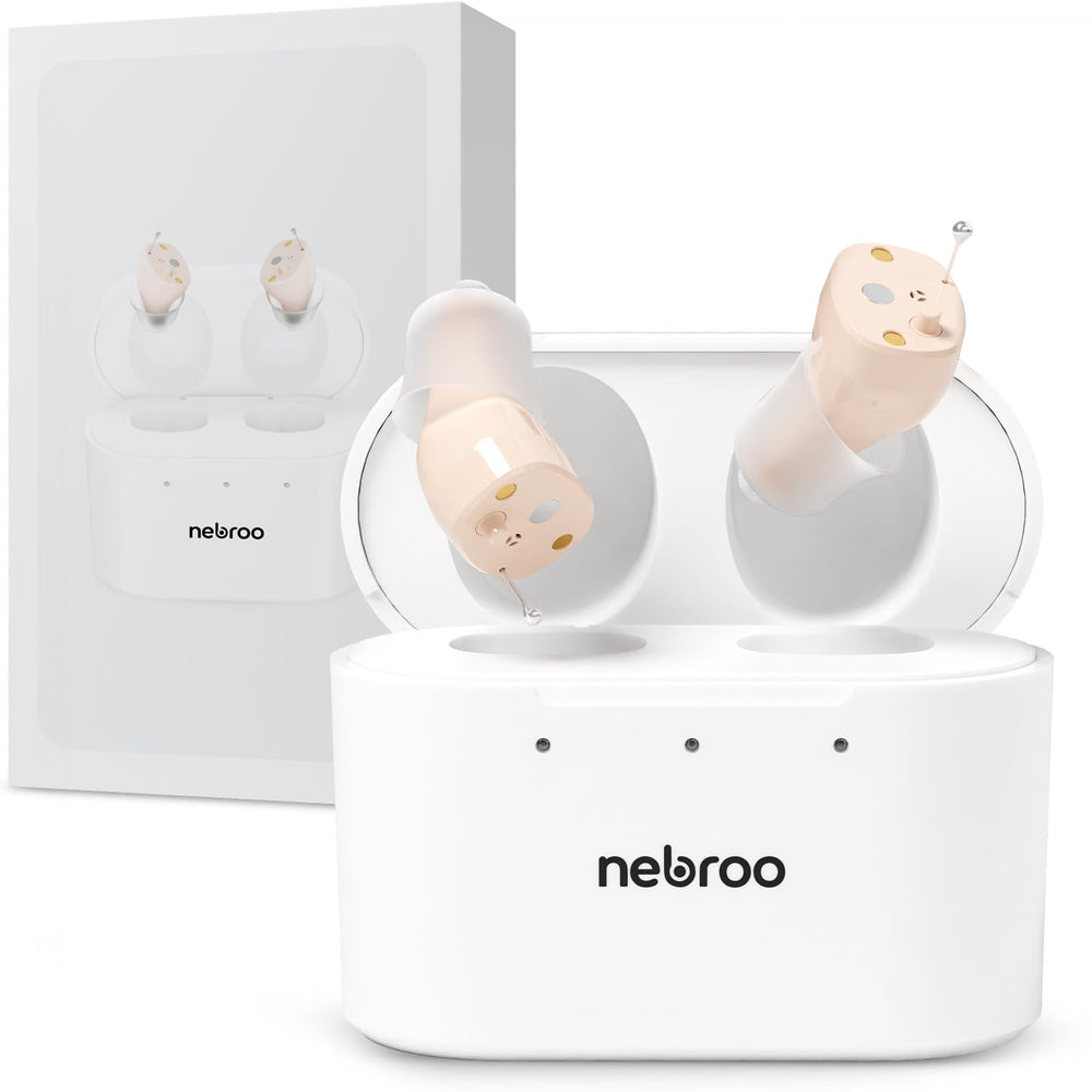 Nebroo PRO 3.0 vista frontal del audífono y beneficio de discreción