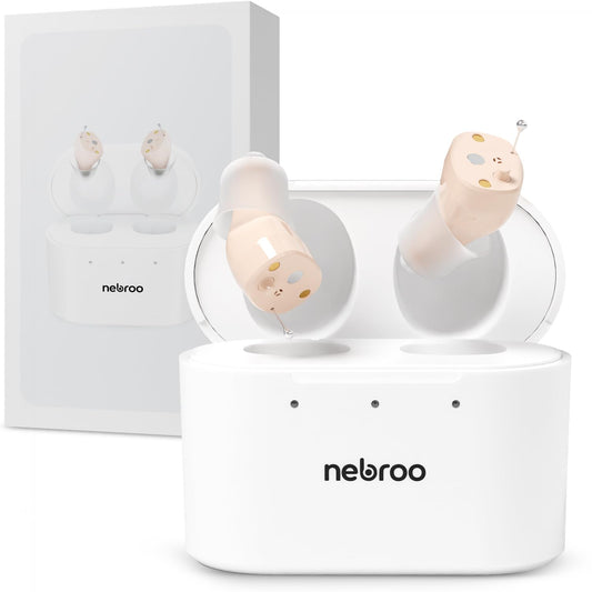 Nebroo PRO 3.0 vista frontal del audífono y beneficio de discreción
