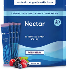Nectar envase frontal con diseño berry, presenta beneficios claros y sin azúcar