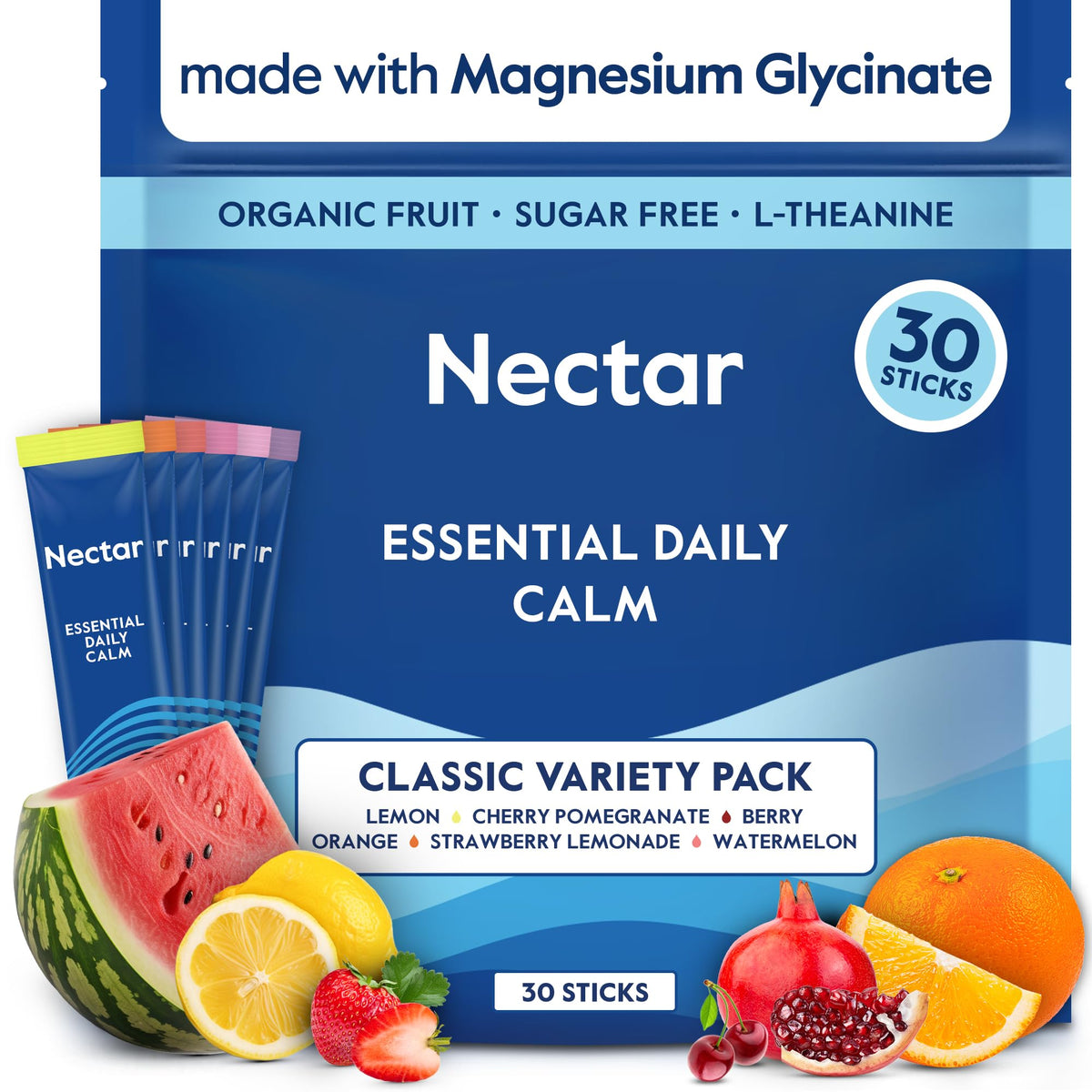 Nectar Calm vista frontal del envase mostrando diseño y cantidad de sticks