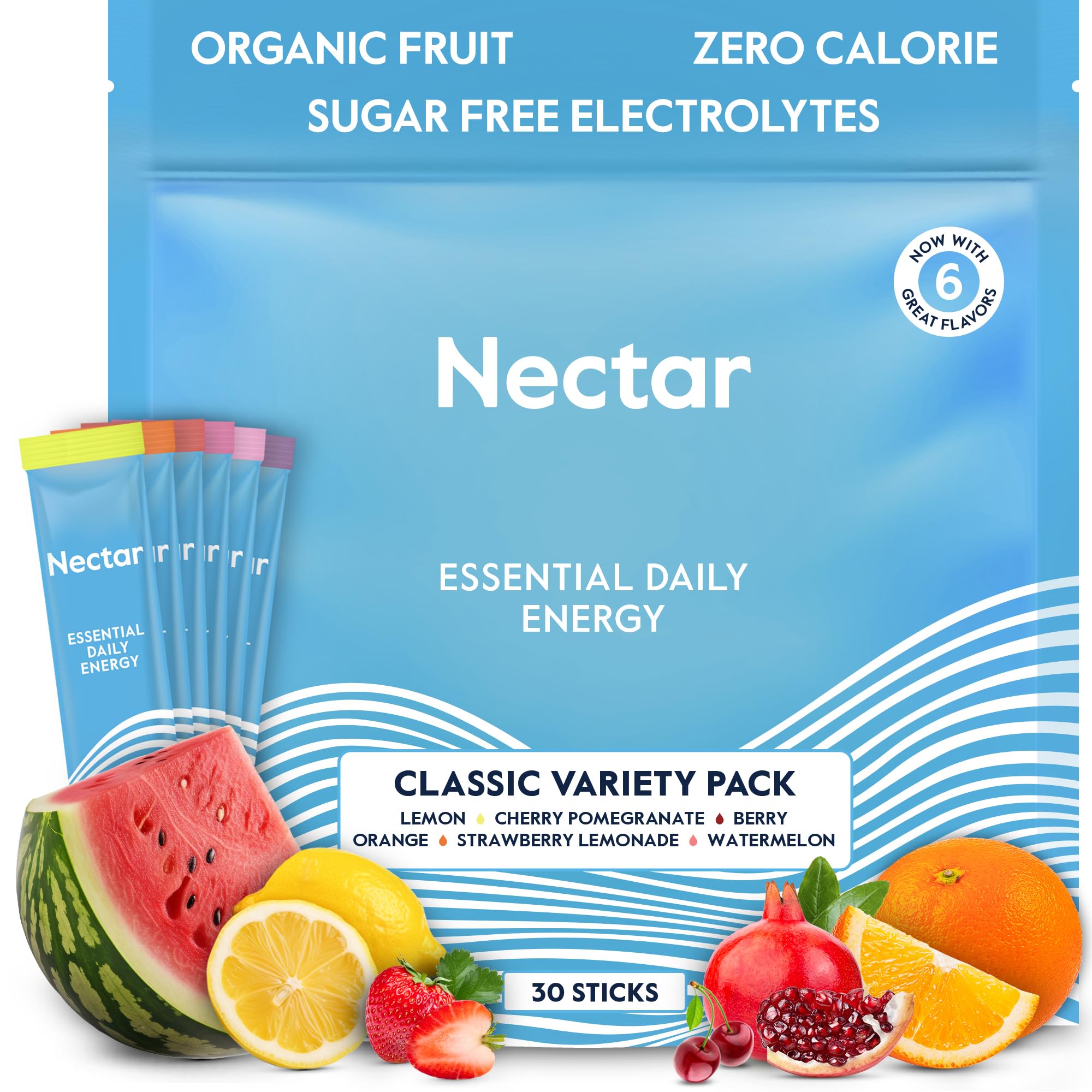 Nectar frente del empaque mostrando 30 sobres y beneficios