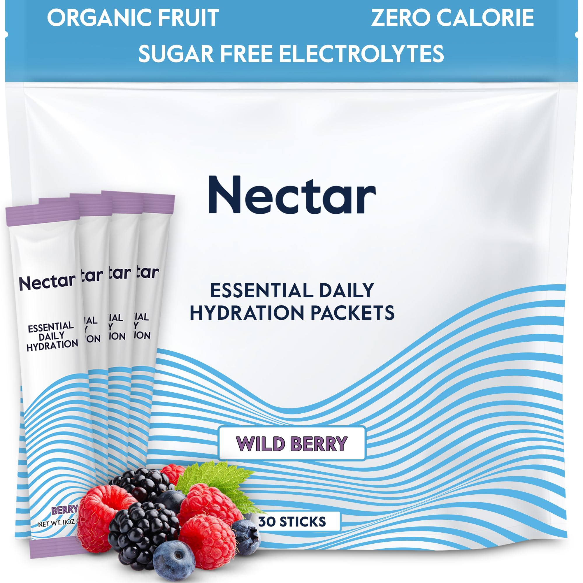 Nectar frente del paquete Berry mostrando diseño claro y beneficios