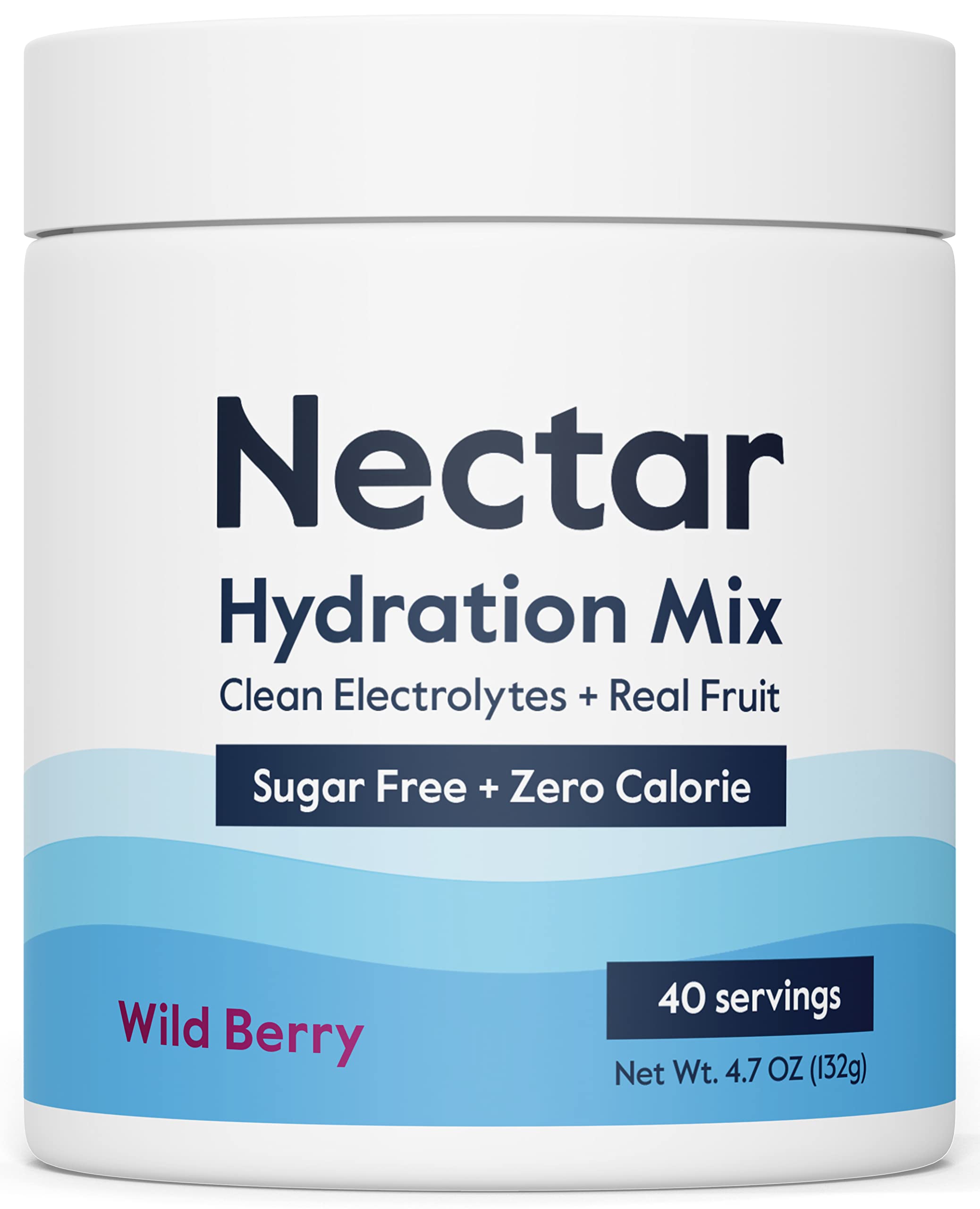 Nectar tubo frontal Berry mostrando envase y porciones, hidratación rápida