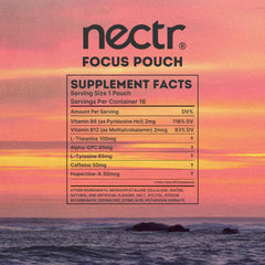 Nectr Focus+ etiqueta con ingredientes clave y formas biodisponibles
