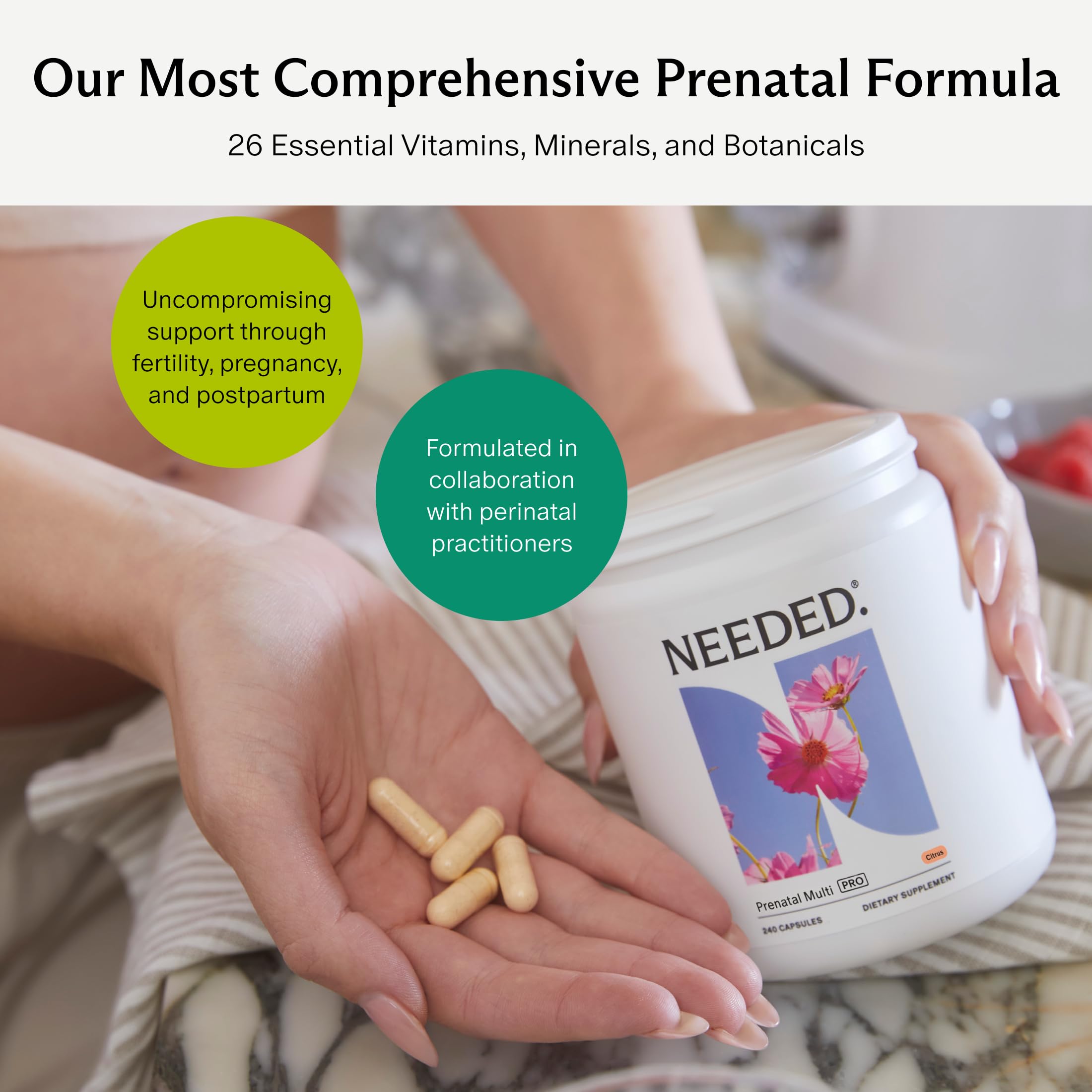 Needed etiqueta con ingredientes principales que resalta nutrientes clave