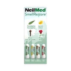 NeilMed detalle de la etiqueta del inhalador de rosa que indica aroma natural y claridad