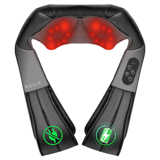 Nekteck vista frontal del masajeador mostrando diseño ergonómico y comodidad