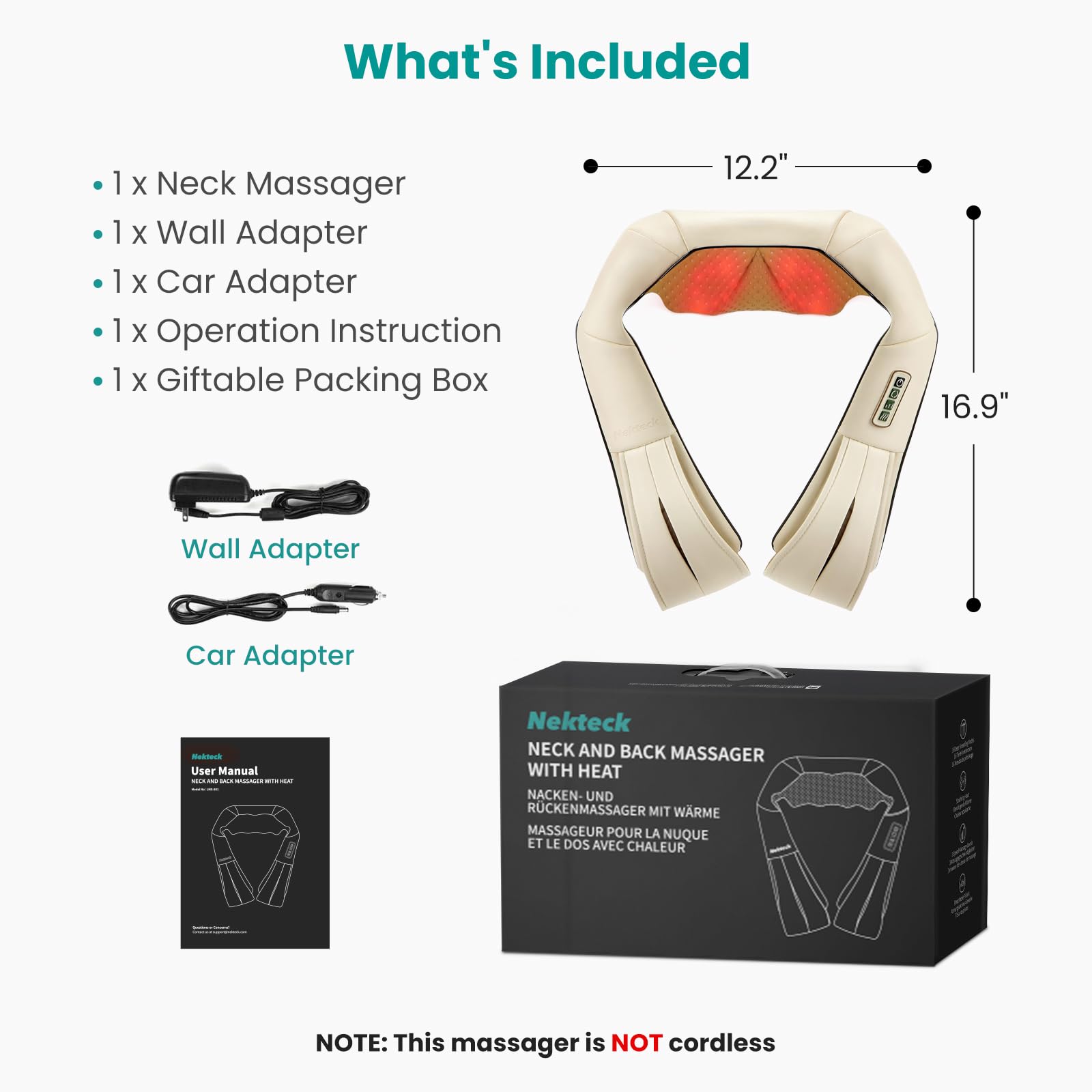 Nekteck masajeador guardado en maleta, ideal para llevar en viajes