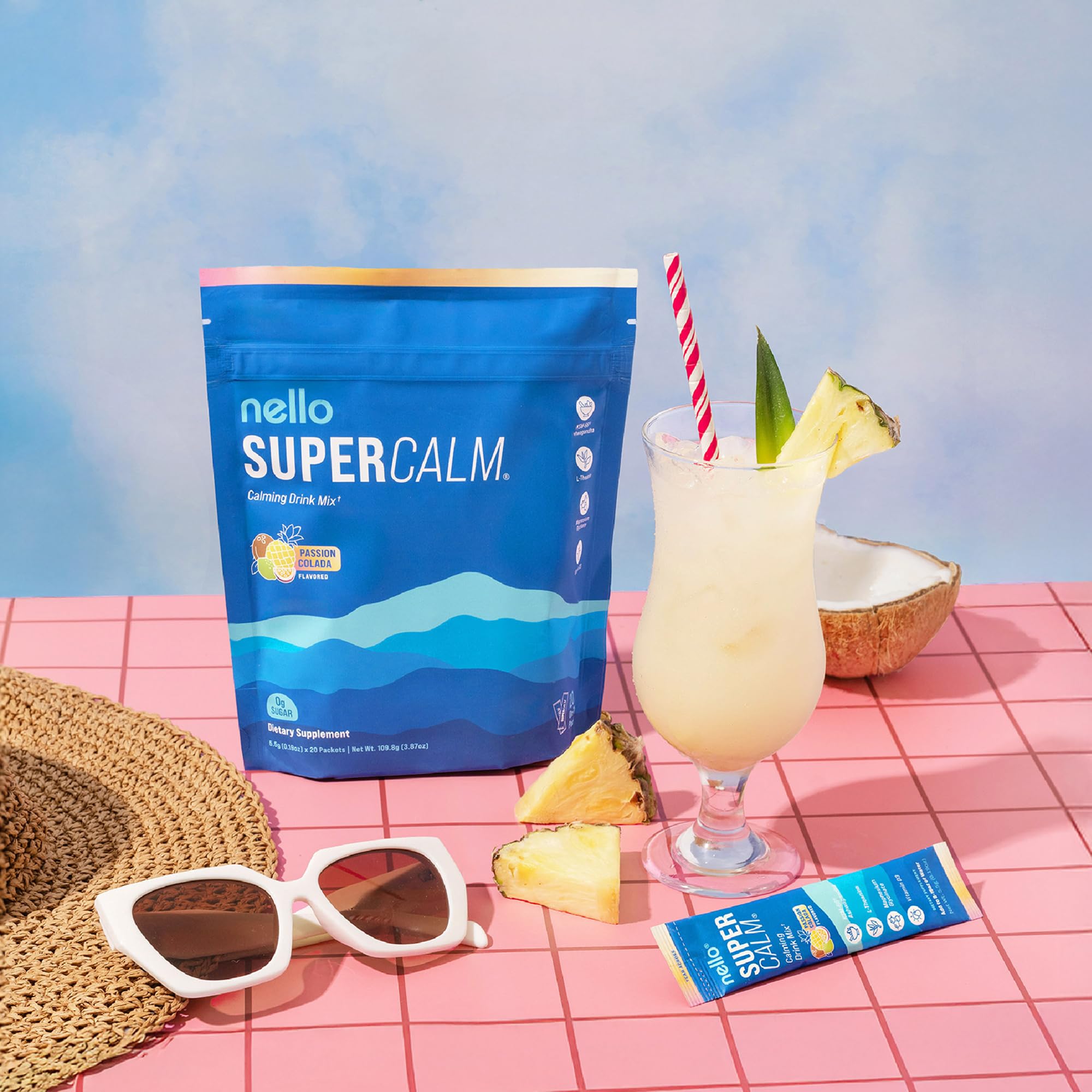 Nello bebida preparada en vaso sabor Passion Colada para tranquilidad instantánea