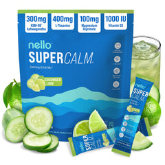 Nello paquete frontal cucumber lime mostrando diseño y beneficio relajante