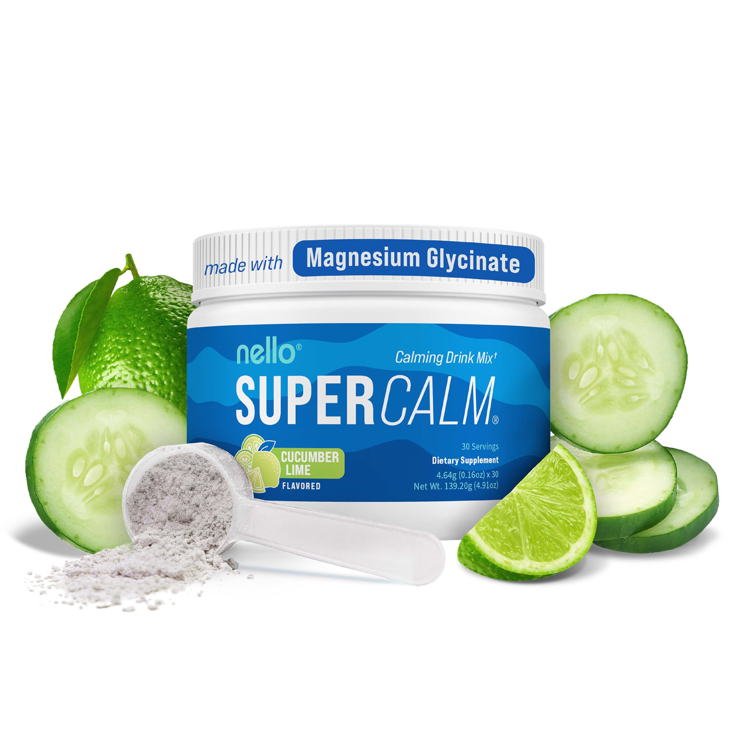 Nello Supercalm frente del empaque mostrando beneficios y sabor
