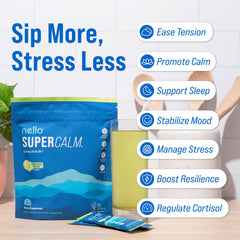 Textura del polvo Nello SuperCalm en primer plano, muestra mezcla fina y disolución fácil