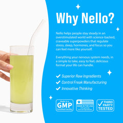 Nello Supercalm bote en mano para comparar tamaño y porciones del producto