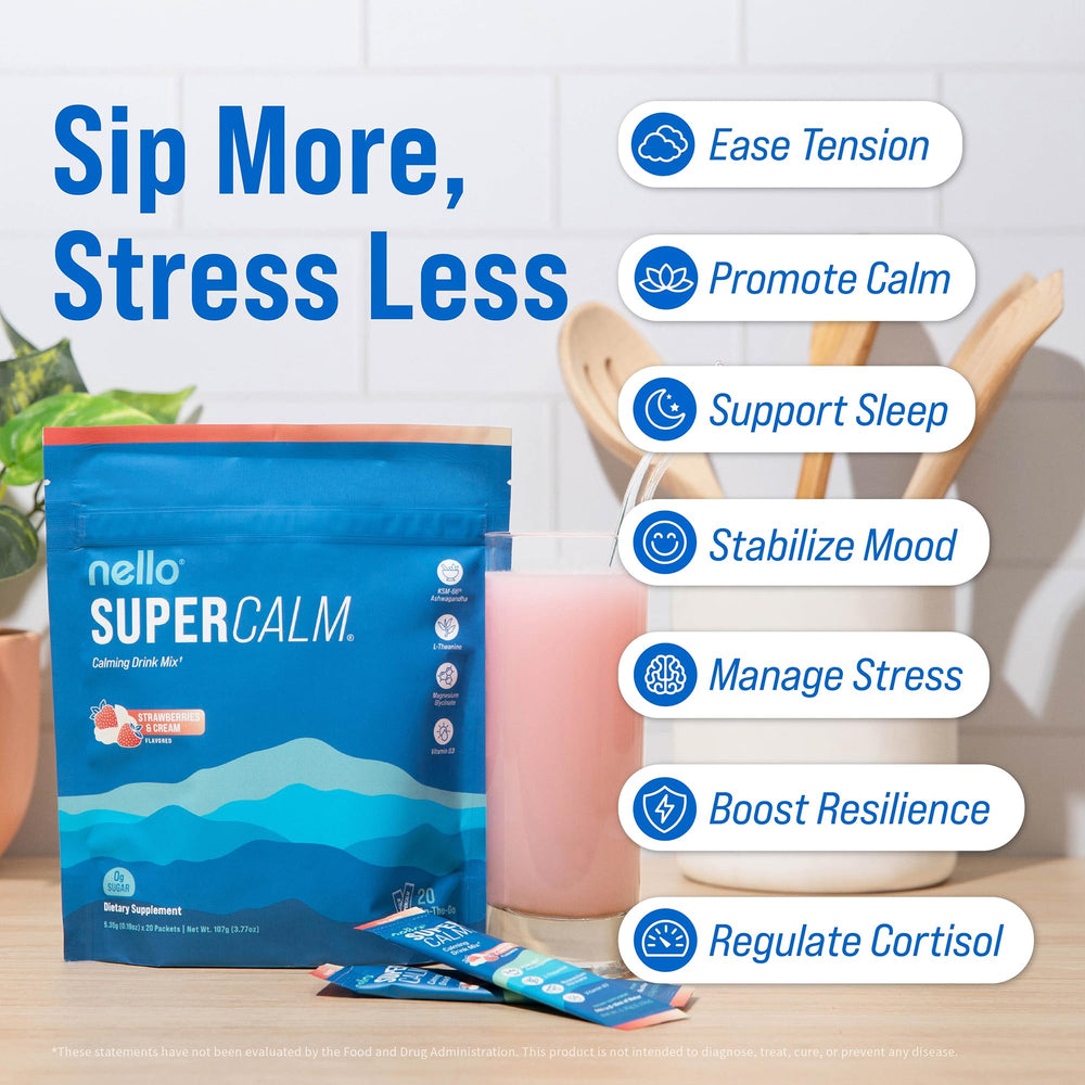 Nello Supercalm polvo textura cercana que sugiere disolución rápida y sabor