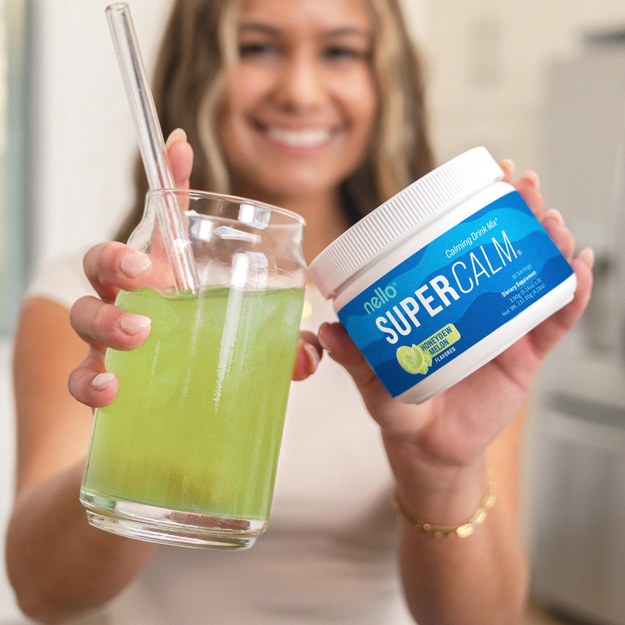 Nello Supercalm bebida Honeydew Melon en vaso frío lista para beber