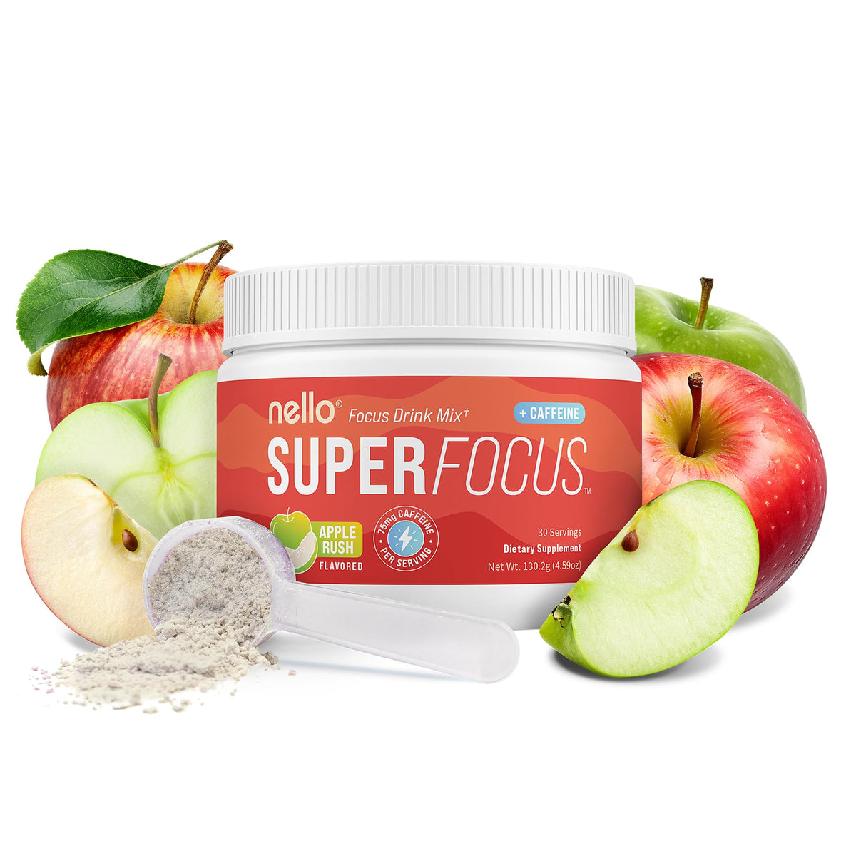 Nello Superfocus frente del paquete mostrando diseño y 30 sobres, ahorro y conveniencia