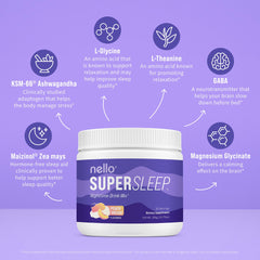 Nello Supersleep etiqueta con lista de ingredientes destacando ashwagandha y maizinol