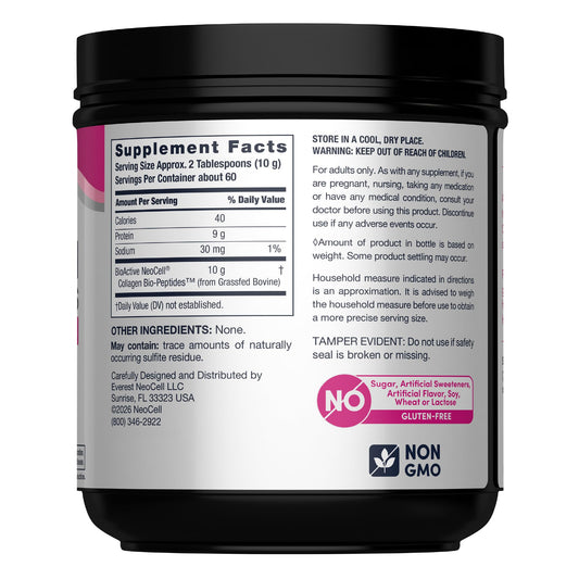 NeoCell cierre y etiqueta con información de porciones y sin sabor