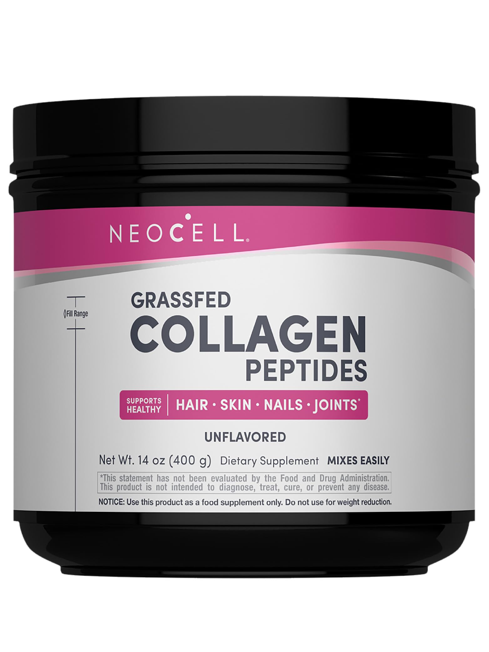 NeoCell empaque frontal mostrando colágeno sin sabor, práctico y versátil