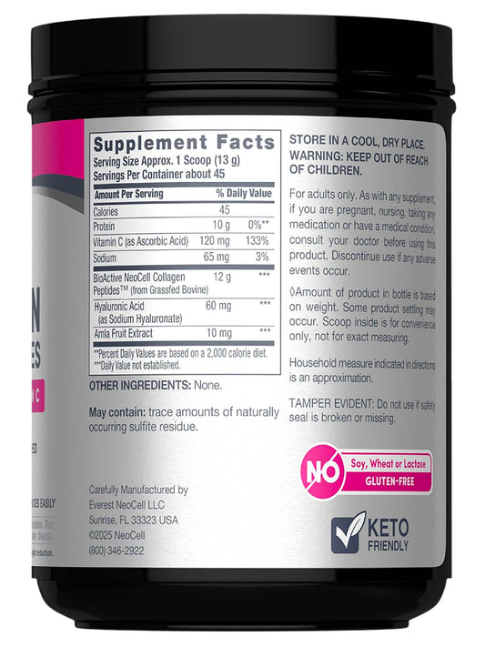 NeoCell primer plano del polvo de colágeno con textura fina y mezcla fácil