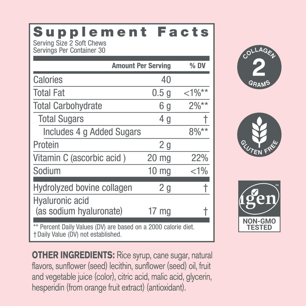 NeoCell Collagen Beauty Soft Chews close-up highlights chewy texture.