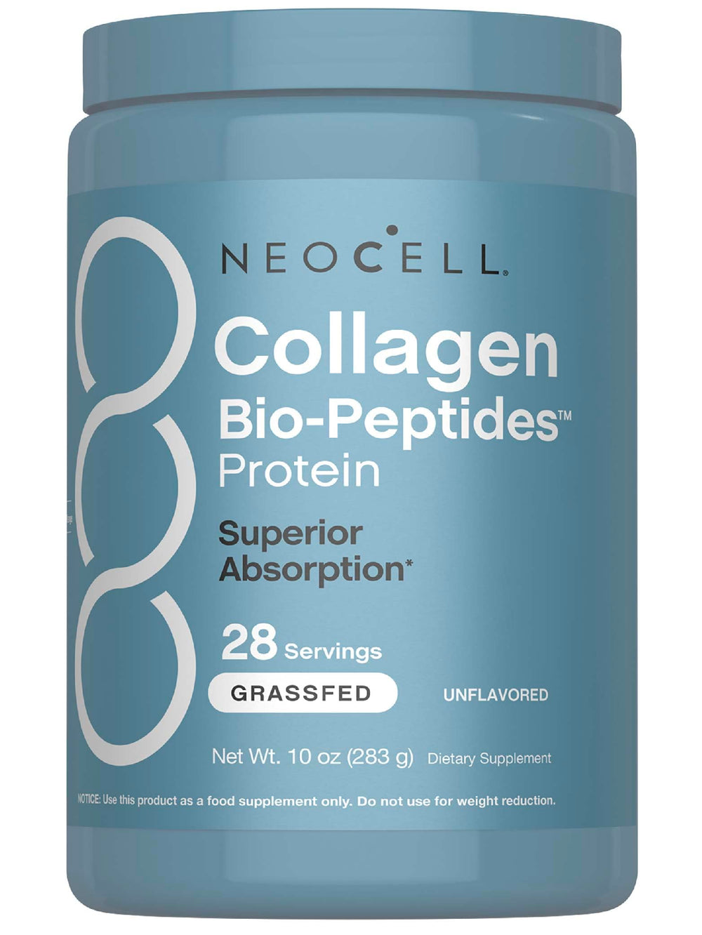 NeoCell Colágeno Bio-Peptidos: botella para uso diario y soporte de hidratación.